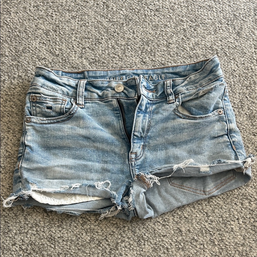 American Eagle Outfitters Light Blue Distressed Jean Shorts